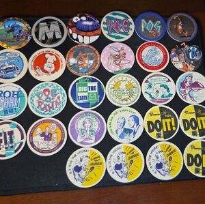 Vintage 90's Official POG Brand Assorted POGs (Set of 28) w/ Case